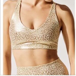 Carbon gold animal print sports bra.
